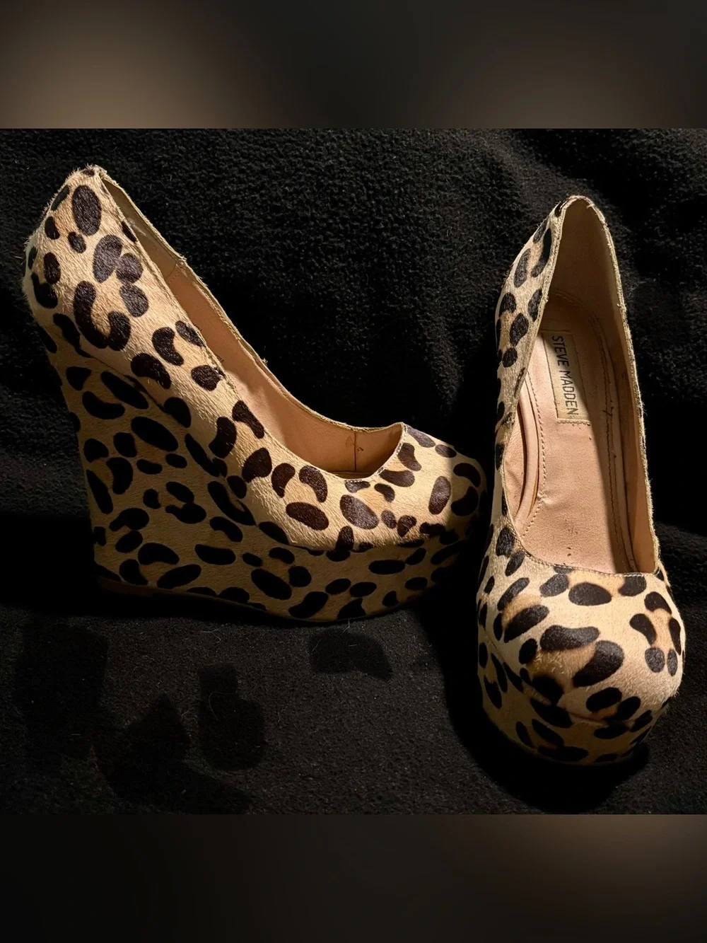 Steve Madden Leopard Print Wedge Pumps - Tan & Black